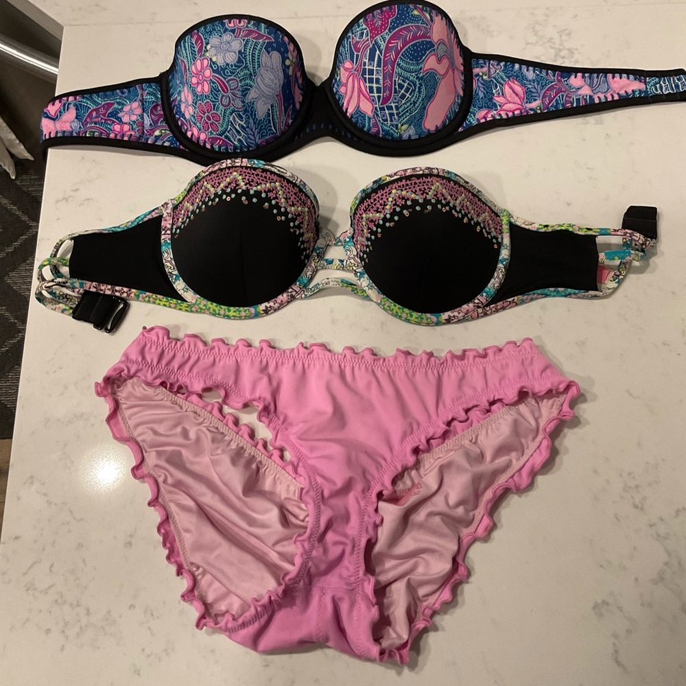 Pink bathing suit bottom cheeky